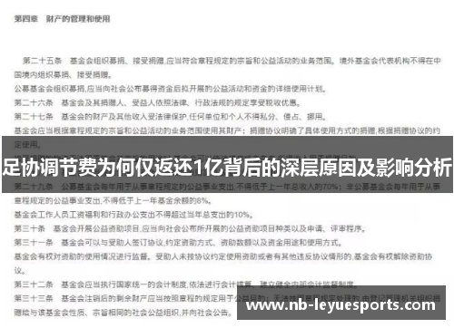 足协调节费为何仅返还1亿背后的深层原因及影响分析 足协调节费为何仅返还1亿背后的深层原因及影响分析