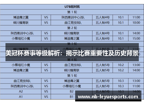 美冠杯赛事等级解析：揭示比赛重要性及历史背景